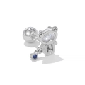 Silver bear stud earring with clear round zircon and blue drop accent for piercing - Bear Design (EGD1332 Silver)