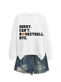 Close-up of sorry can't basketball bye text with basketball heart on white sweatshirt - S / White (Black Letters)