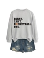 Detail of grey basketball graphic sweatshirt with orange heart ball and denim shorts - S / Grey (Black Print)