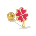 Kleiner Kleeblatt-Ohrstecker aus Chirurgenstahl mit rosa Emaille und Gold-Finish - Rotes Vierblättriges Kleeblatt Stil (EGD1559)