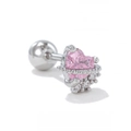 Piercing-Ohrstecker mit rosa Herz-Kristall, Schraubverschluss und Zirkonia-Akzenten - Rosa Herz Zirkonia Stil (EGD0775) / Silber