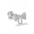 Schleifen-Ohrstecker mit Mikro-Kristallen und sicherem Schraubverschluss-Ball - Vollständiger Strass Schleife Stil (EGD1297) / Silber