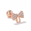 Roségoldener Schleifen-Ohrstecker mit Zirkonia und Kugel-Schraubverschluss für Damen - Vollständiger Strass Schleife Stil (EGD1297) / Roségold