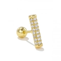 Goldener Ohrstecker mit drei Reihen Zirkonia und sicherem Schraubverschluss hinten - Rechteckiger Strass-Balken-Stil (EGD1270) / Gold