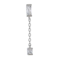 Silver chain earrings featuring rectangular and square cut clear crystals with tassels - Geometric Rectangle Zirconia Linked Studs (EGD1226) / Silver