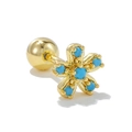 Clou de cartilage en acier inoxydable doré avec fleur en zircon bleu et fermoir à boule - Floral Bleu (EGD1397) / Or
