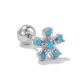 Piercing cartilage en acier inoxydable avec fleur turquoise et fermoir à boule vissée - Floral Bleu (EGD1397) / Argent
