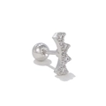 Geometric silver stud earring with sparkling zircon stones and a screw ball back closure - Silver Zigzag Wave Style (EGD1696 White K)