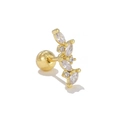 Sparkling gold leaf stud earring with marquise cut cubic zirconia and screw back ball - Gold Marquise Flower Cluster Style (EGD1626 Gold)