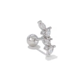 Silver curved floral stud earring with marquise and round zircon stones, screw ball back - Silver Marquise Flower Cluster Style (EGD1626 White K)