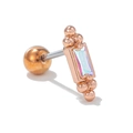 Clou d'oreille en acier 316 doré rose avec zircon rectangulaire irisé et petites billes - Rectangle Arc-en-ciel (EGD0926) / Or rose