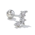 Clou d'oreille en acier 316L argenté avec zircons marquise en forme de feuille - Arc à Trois Pierres (EGD1706) / Argent