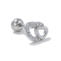 Clou d'oreille cartilage en argent double cœur avec zircons et fermoir à vis - Double Cœur (EGD1586) / Argent