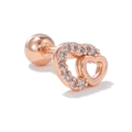 Clou d'oreille double cœur en acier 316L doré rose avec pavé de zircons brillants - Double Cœur (EGD1586) / Or rose