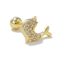 Clou d'oreille dauphin doré avec zircone et fermoir à vis en acier inoxydable 316L - Style Dauphin (EGD1774) / Or