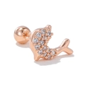 Boucle d'oreille dauphin or rose avec zircons sertis et fermoir à vis sécurisé - Style Dauphin (EGD1774) / Or rose