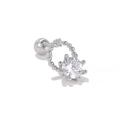 Sparkling silver cochlea stud with clear round zircon and screw ball back closure - Silver Ring Zirconia Style (EGD1253 White K)