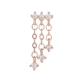 Rose gold triple tassel earrings with sparkling white zircons and fringe chains - Rose Gold Triple Chain Tassel Style (EGD1225 Rose Gold)