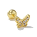Golden butterfly stud earring with white zircon inlay and screw ball back closure - Butterfly Design / Gold