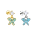 Elegant gold and silver butterfly stud earrings with turquoise stones and clear zircon - Butterfly Shape Style (EGD2564) / Gold