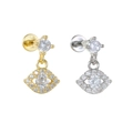 Detail of gold and silver devil eye stud earrings with micro-inlaid zircon and flat back - Evil Eye Style (EGD2561) / Gold