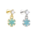 Detailed view of snowflake earrings with turquoise beads and cubic zirconia in gold and silver - Snowflake Shape Style (EGD2560) / Gold