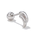 Polished silver heart-shaped cartilage stud earring with modern double curved design - Double Layer Curve White K (EGD1276)