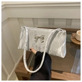 Detail of metallic silver shoulder bag with crinkled fabric and bow ornament - Silver