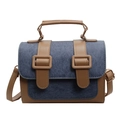 Retro Umhängetasche in Blau und Braun mit Doppel-Schnallen-Verschluss für Damen - Blau und Braun