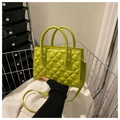 Neon green clover embossed mini crossbody bag with top handles and adjustable strap - Green
