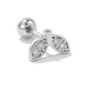Silver screw back earring with sparkling butterfly-shaped cubic zirconia stones - Wing Leaf Style / Silver