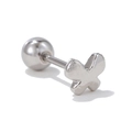 Polished silver floral labret stud earring with a minimalist four-petal flower design - Four-petal Flower Style White K (EGD1272)