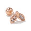 Rose gold wing-shaped cartilage earring with white zircon inlay and screw-back ball - Wing Leaf Style / Rose Gold
