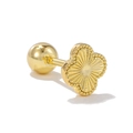 Polished gold clover stud earring with beaded edge and secure screw ball back closure - Radiant Pattern Four-leaf Clover Gold (EGD1652)