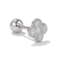 Silver clover stud earring with radial texture and beaded edges in a metallic finish - Radiant Pattern Four-leaf Clover White K (EGD1652)