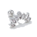 Silver curved leaf ear cartilage stud with seven marquise-cut cubic zirconia and screw ball back - Seven Marquise Arch Style / Silver