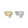 Macro detail of heart-shaped earrings with milgrain edges in gold and silver finishes - Heart Style with Milgrain Edge (EGD2543) / Gold