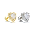 Vista detallada de pendientes de corazón de cristal con micro pavé y cierre de rosca - Estilo de Corazón de Zirconia Blanca (EGD2546) / Dorado