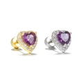 Detalle de pendientes de corazón con circón púrpura en pavé de oro y plata fina - Estilo de Corazón de Zirconia Púrpura (EGD2545) / Dorado