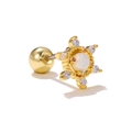 Gold titanium flower stud earring with white opal center and zircon petals - Gold