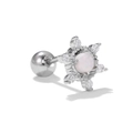 Clou d'oreille flocon avec opale blanche et zircons et fermoir à boule vissée - Style Flocon de Neige (EGD0527) / Argent