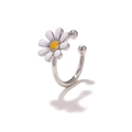 Fashionable white daisy ear cuff with silver finish and yellow ziron flower center - Daisy Style (EGJ0118) / Silver