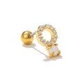 Puce d'oreille en titane doré avec anneau en zircon et une pierre d'opale blanche - Or