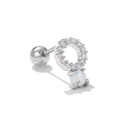 Clou d'oreille en acier titane avec opale blanche et anneau en pavé de zircone - Pendentif Cercle Rond (EGD0205) / Argent