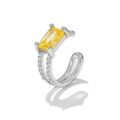 Adjustable silver cuff earring with emerald-cut yellow zircon and sparkling pavé accents - Rectangle Yellow Gem Style (EGJ0121) / Silver