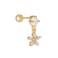 Clou d'oreille en acier titane avec opale et fleur en zircon plaqué or - Or