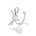Silberne Ohrmanschette in Schleifenform mit weißen Zirkonia im modischen Stapeldesign - K-Form Kreuz Stil (EGJ0120) / Silber