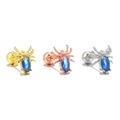Three-piece spider cartilage earrings in gold, rose gold and silver with blue crystal - Blue Spider (EGD2213) / Rose Gold