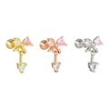 Detailed view of heart bow stud earrings in gold, rose gold, and silver with crystals - Bow Heart (EGD2345) / Gold