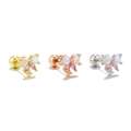 Detail of three butterfly stud earrings in gold, silver and rose gold with opal stones - Butterfly Style (EGD2356) / Gold